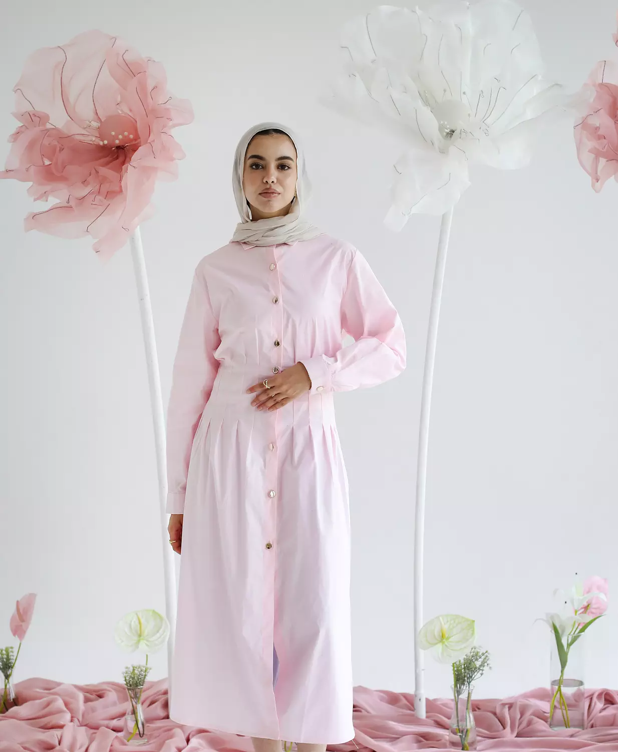Fitted Poplin Dress in Pink image
