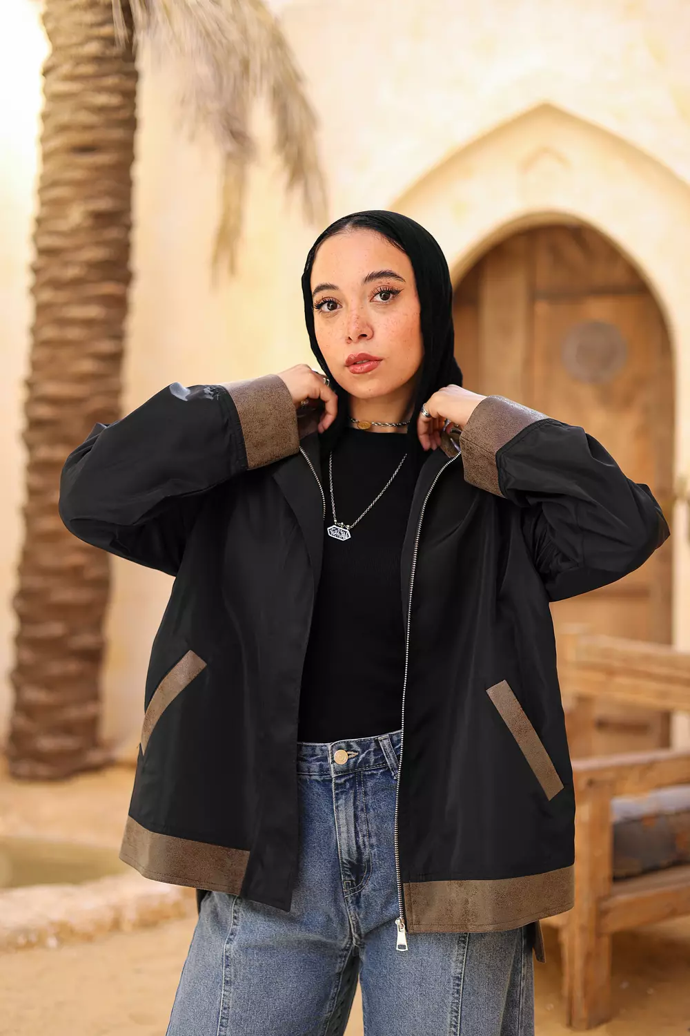 WATERPROOF & LEATHER JACKET IN OLIVE 2