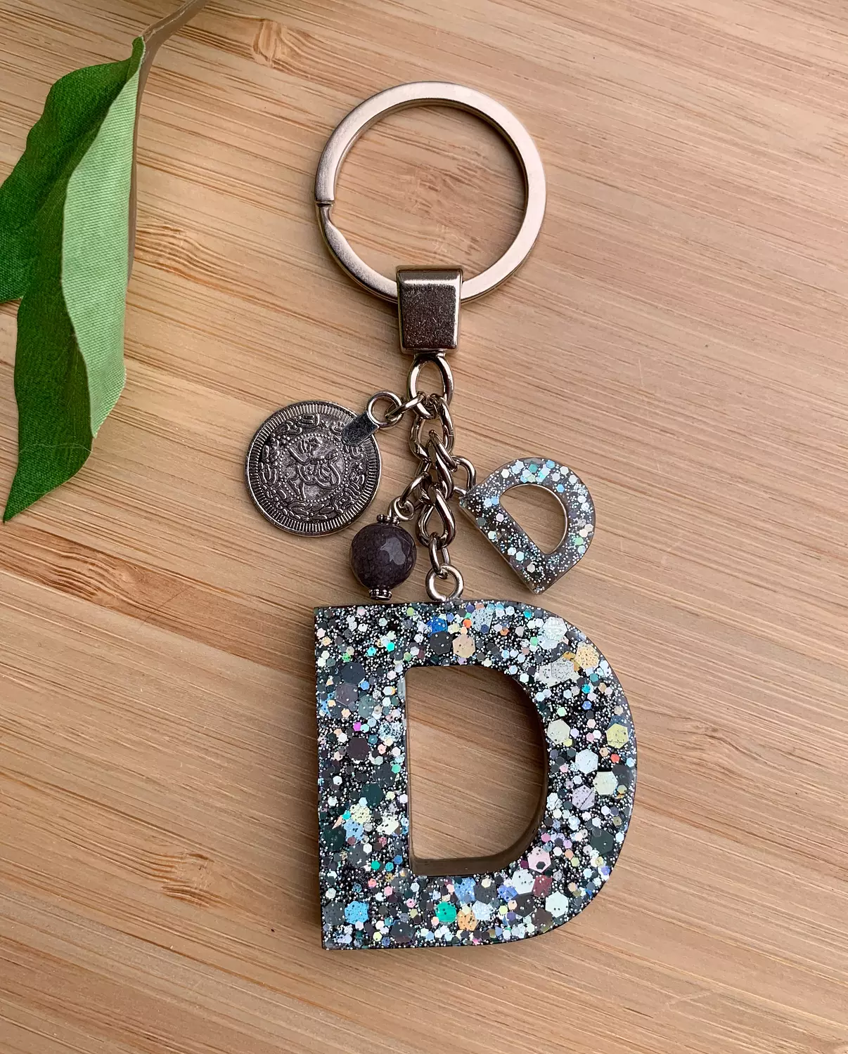 Resin Letters Keychain ( Glitter Space Grey ) "By Order" 3