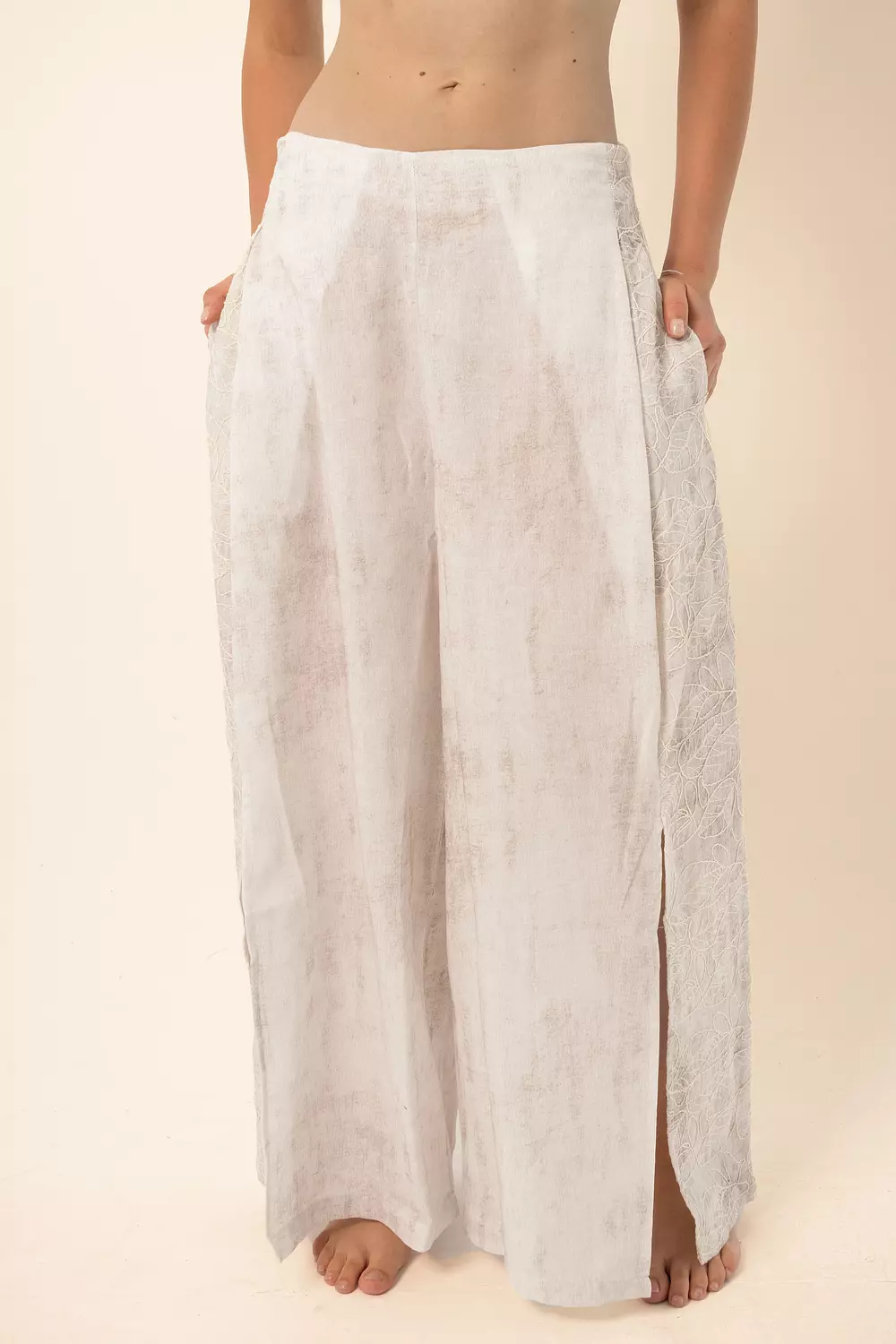 Wide-Leg Pants with side slits - White 5