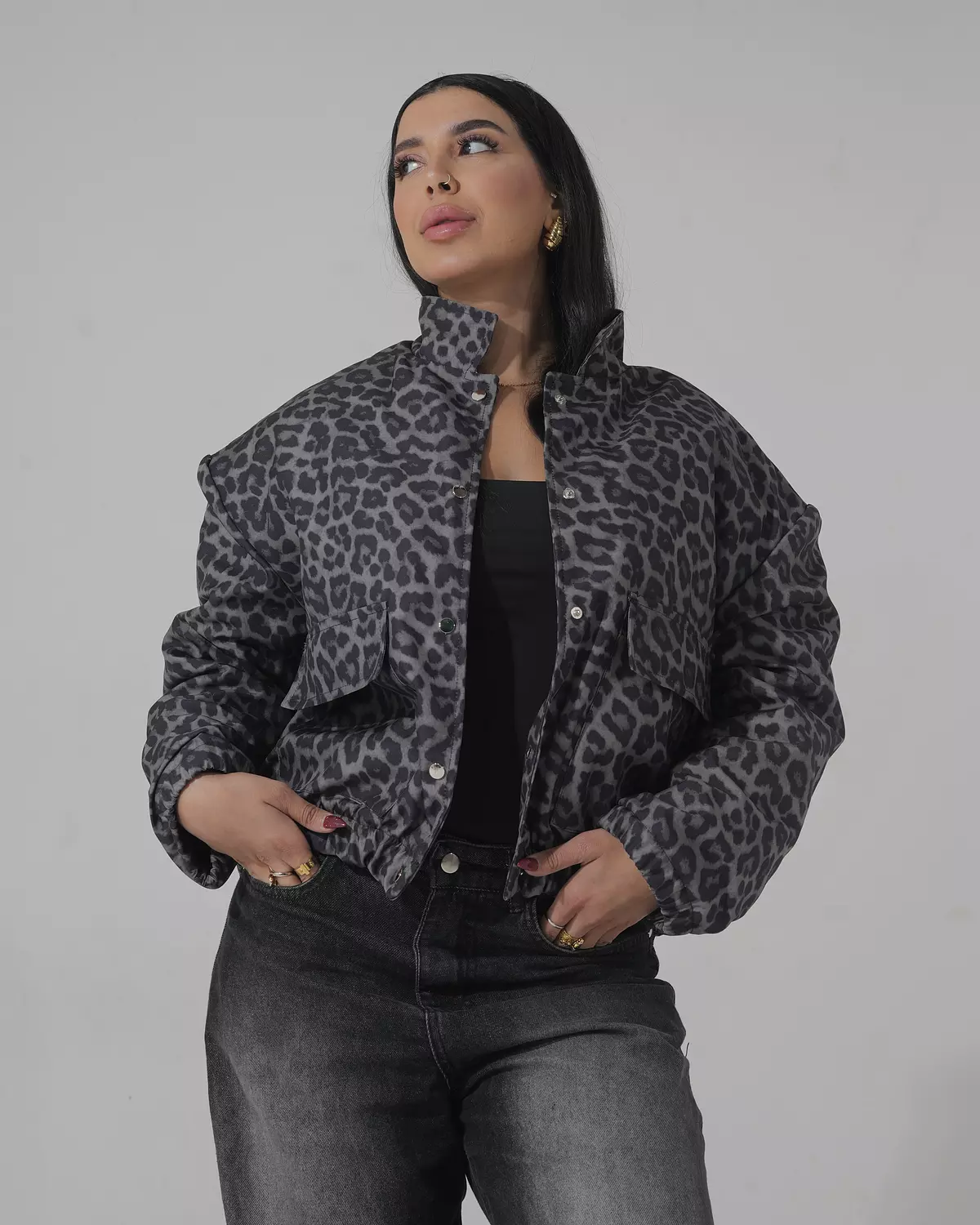 Olive Leopard Bomber Jacket hover image