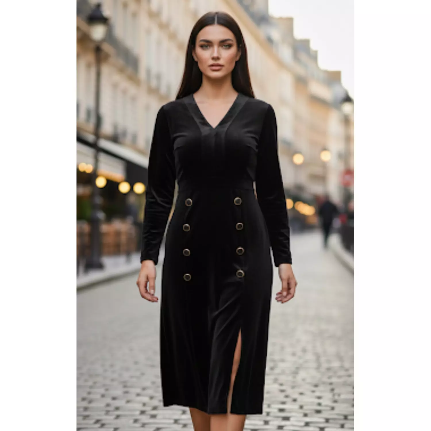 Velvet Elegance Button-Detail Midi Dress image