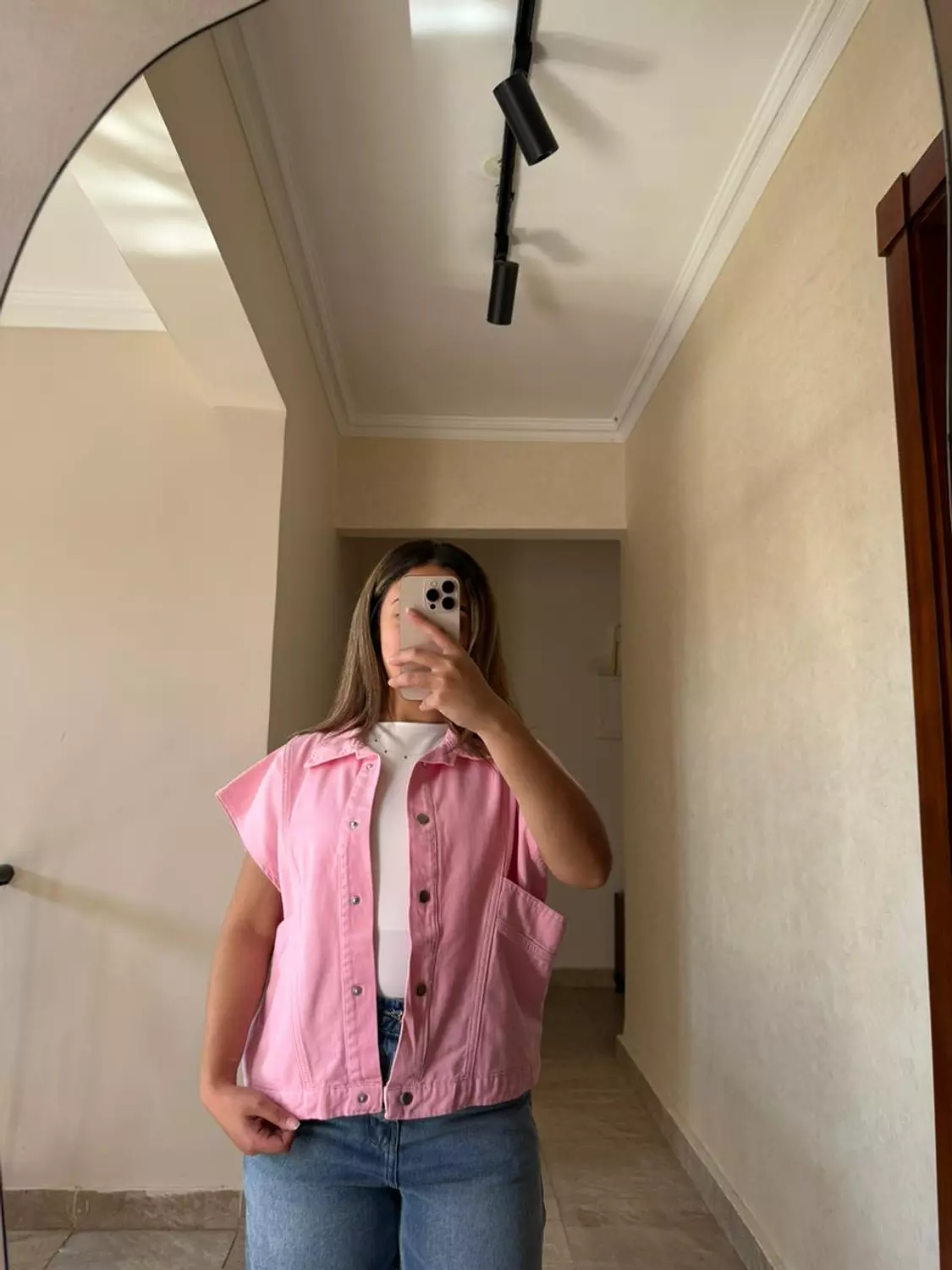 Cropped Jeans Vest Pink image