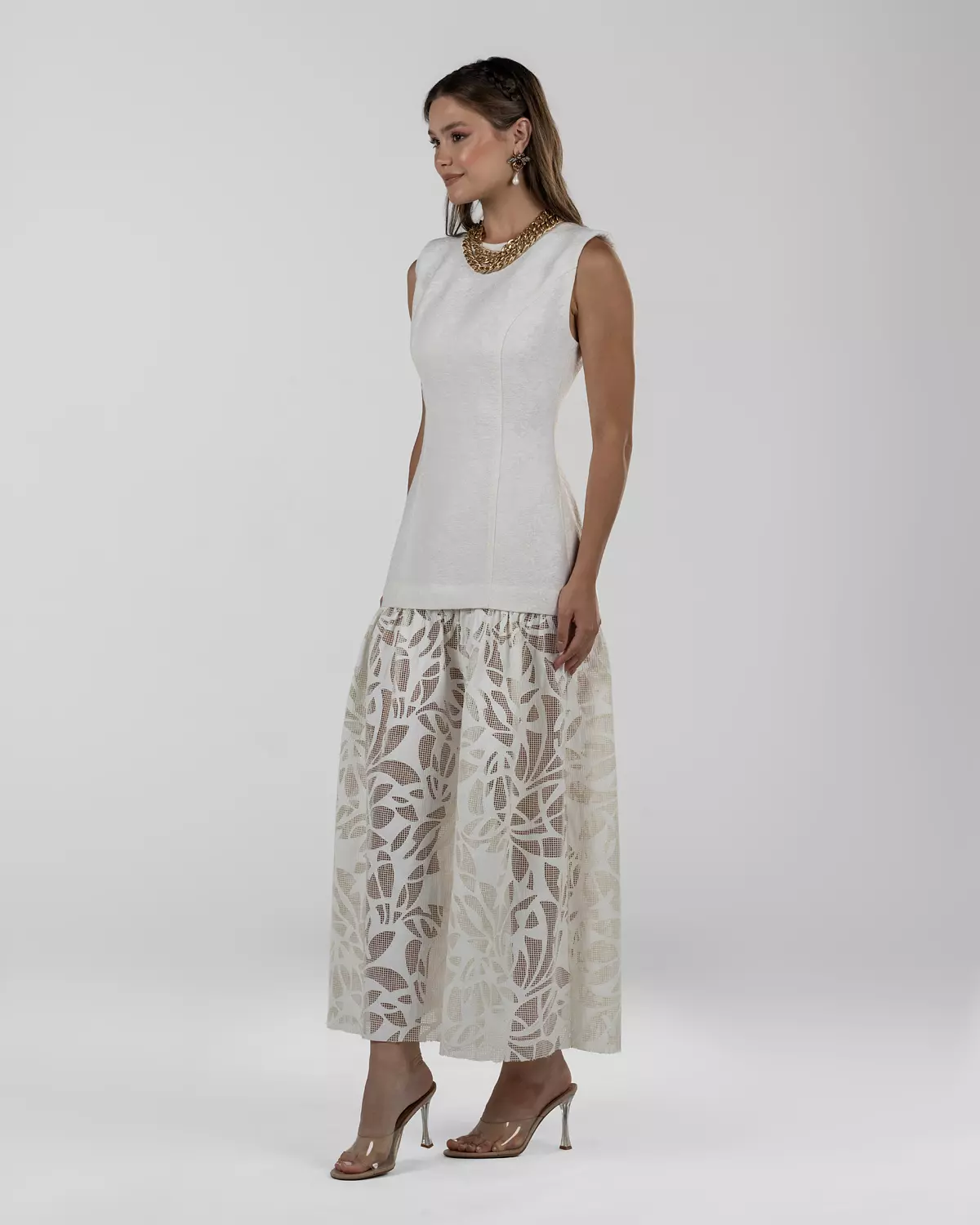 Refined White Brocade Maxi Dress image
