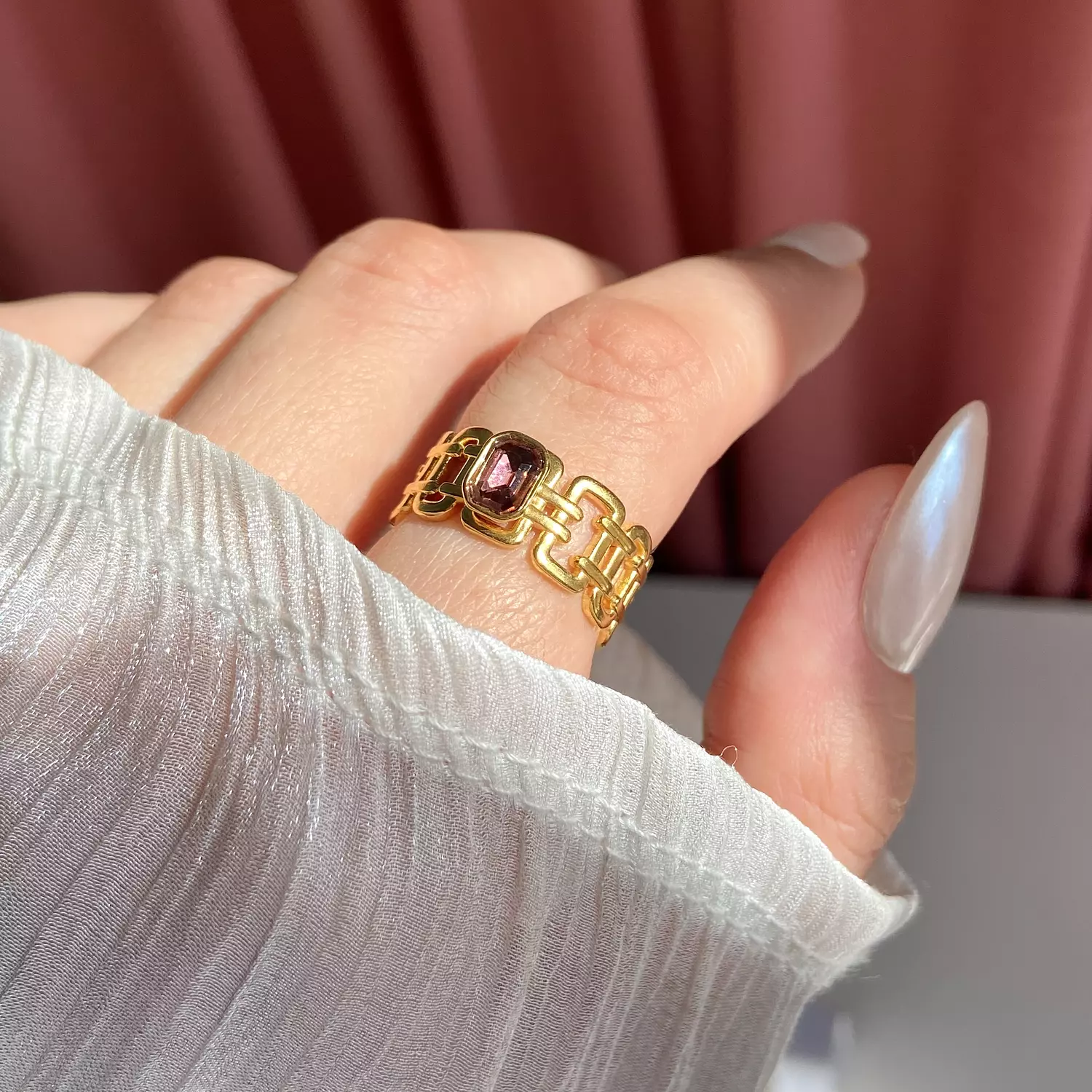 Purple Stone Chain-Link stainless steel Ring💜 image