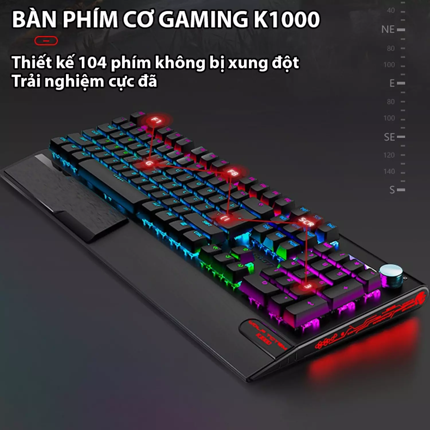 WOLF TOTEM LANGTU K1000 Gaming Keyboard – RGB, Mechanical, Metal Black 6