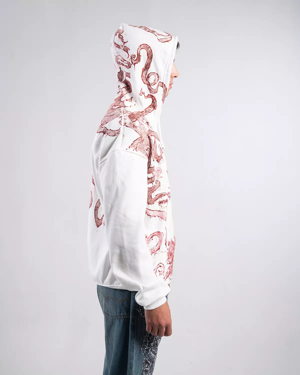 “Attack from the deep” hand printed & painted hoodie  5