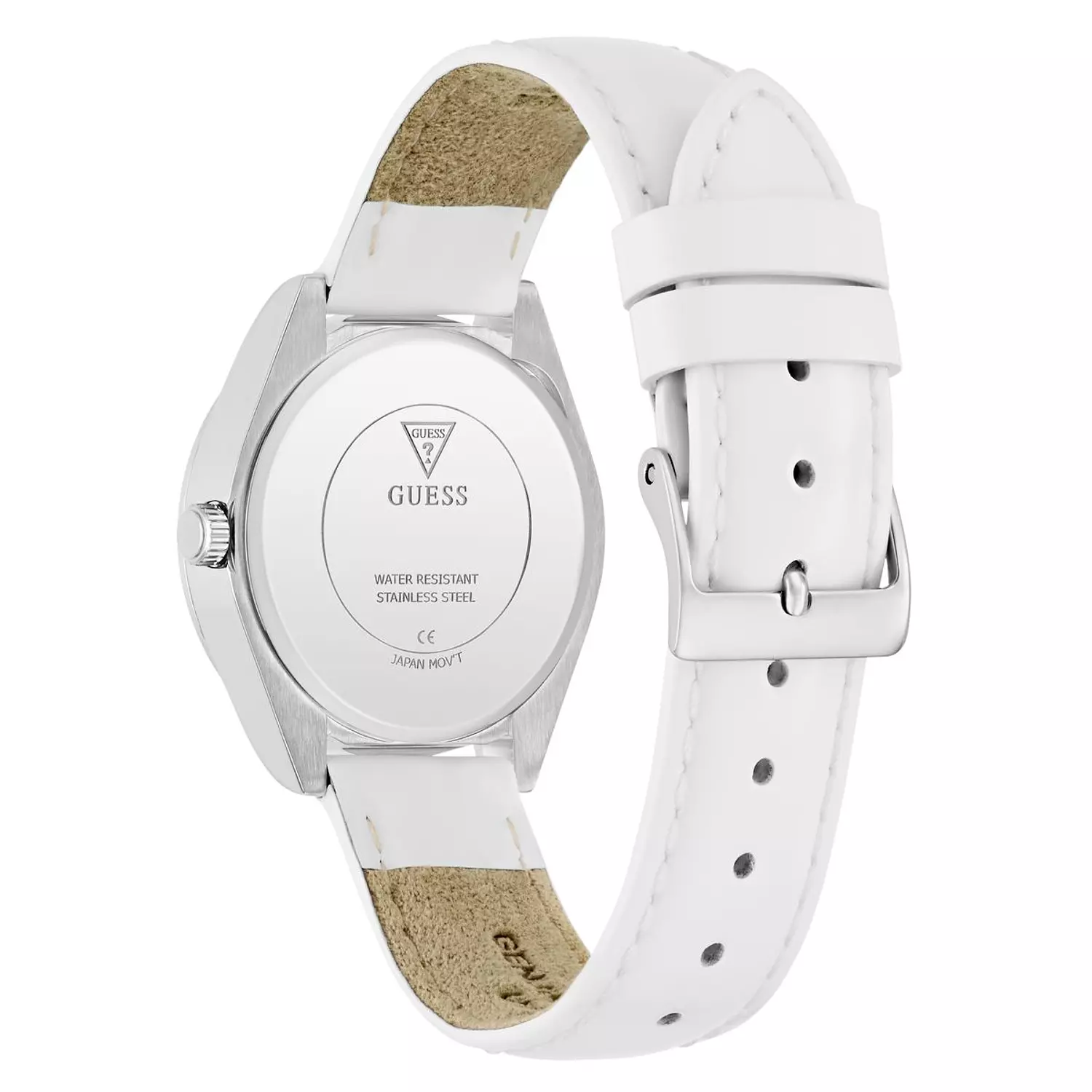 GUESS BOA Ladies White Silver Tone Analog Watch WHITE Genuine Leather Patent Strap 2