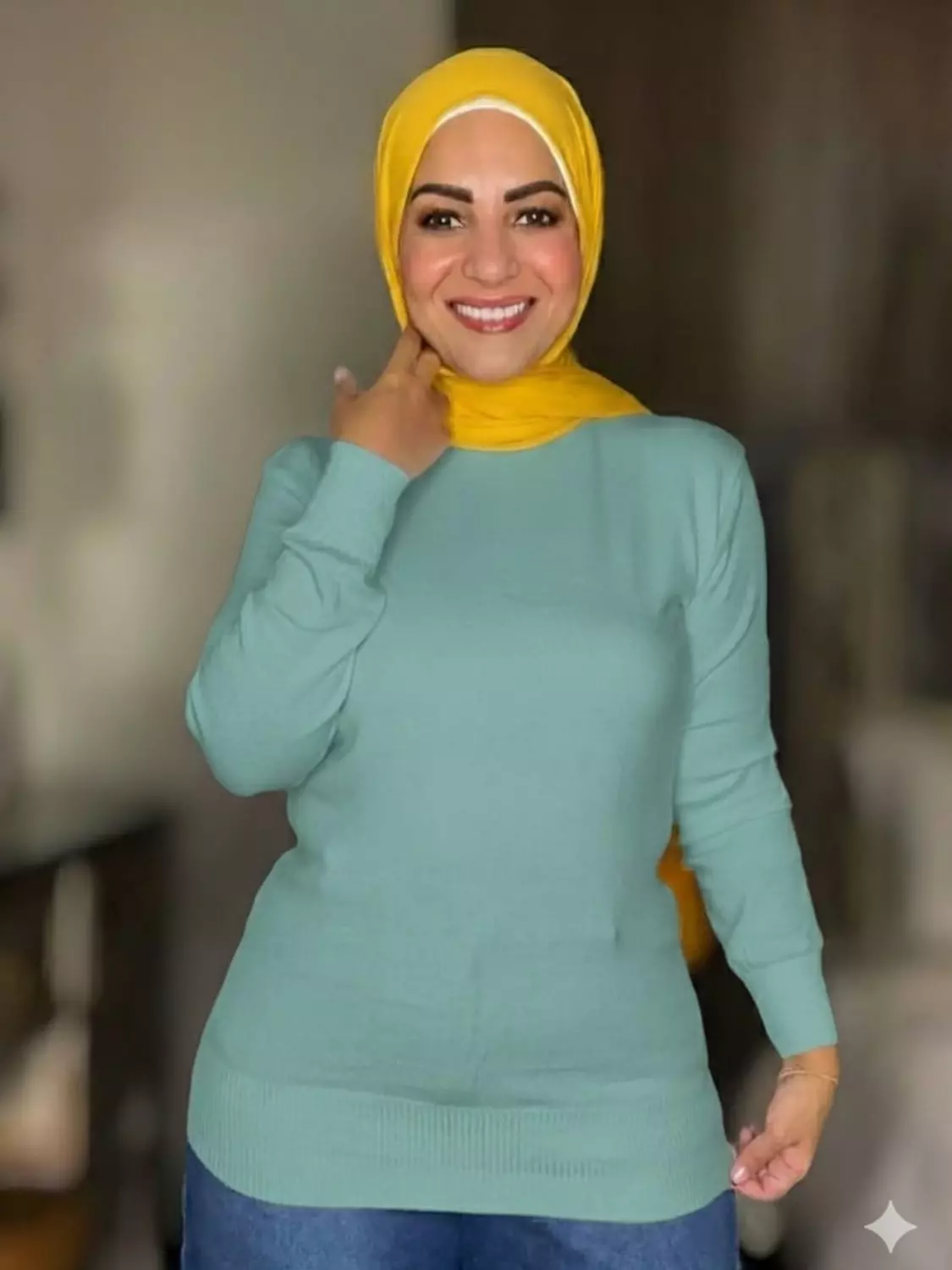 Knitted Plain High-cool Pullover - Free Size - Turquoise image