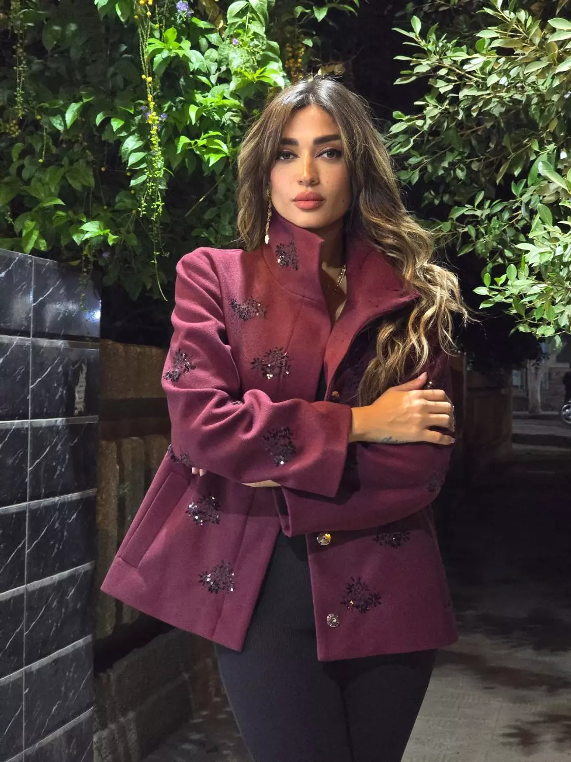 Classic Burgundy Jacket with Black Sequins 2