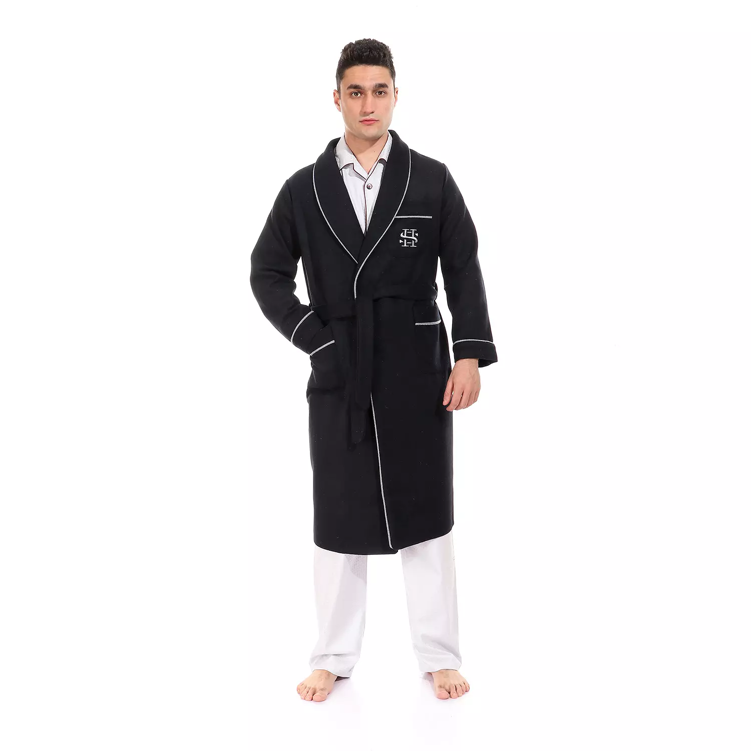 Shorto - روب رجالي شتوي - اسود - خط رمادي -2358  image
