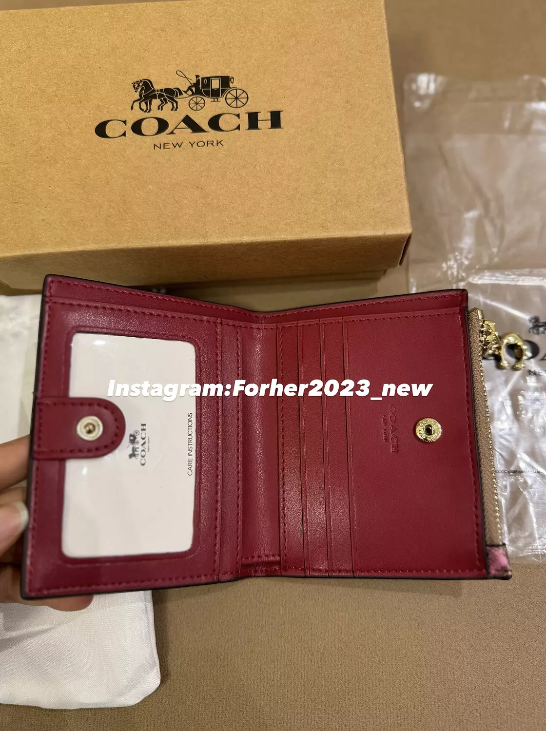 Coach bifold wallet light brown with pinkish flowers 3
