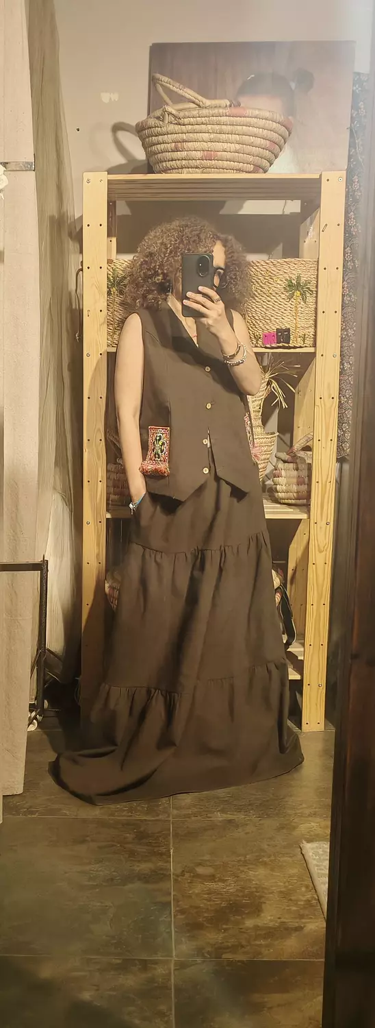 Boho Brown gabardin tiered skirt hover image