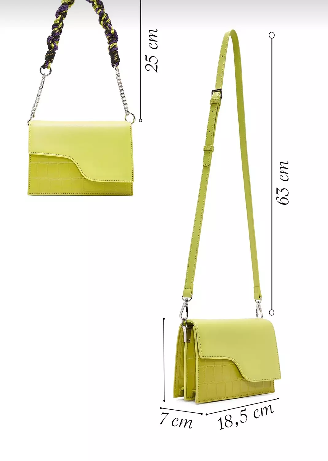 Lime Green Asymmetrical Flap Bag with Braided Rope Handle hover image