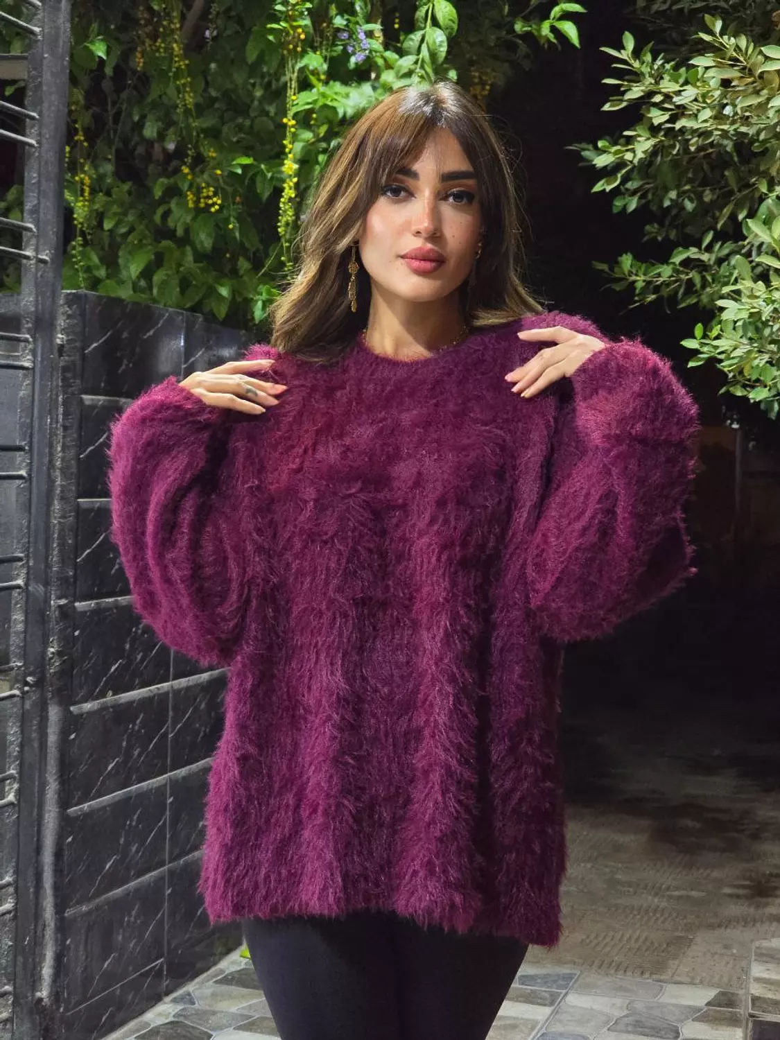 Burgundy Fuzzy Fur Pullover  hover image