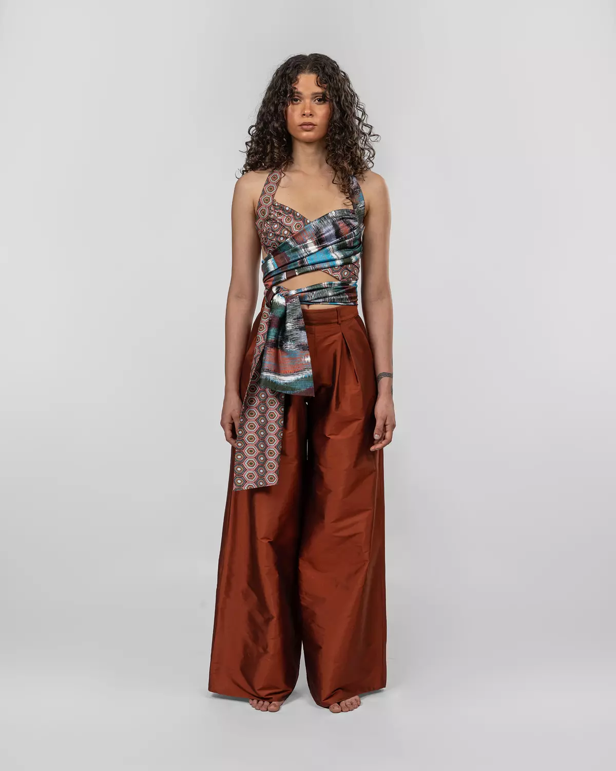 Printed Italian Silk Satin Wrap Top 6