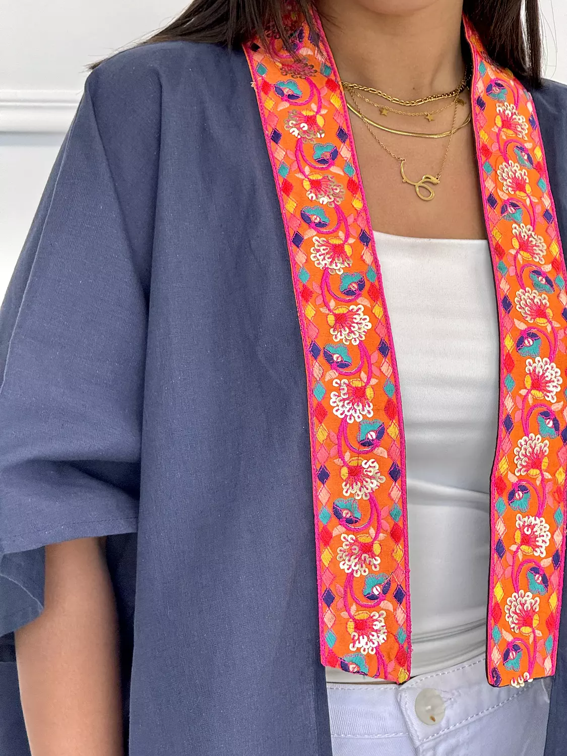 Linen Navy short kimono  1