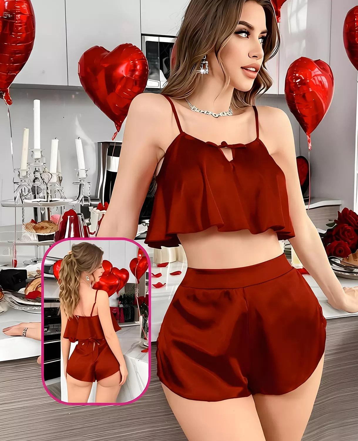 Satin Ruffle Cami & Shorts 11