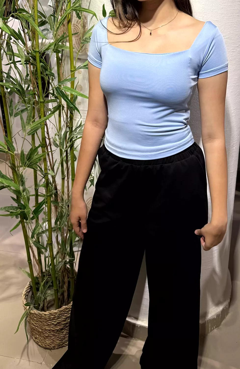 Square Neck Fitted Top | Sky Blue 3