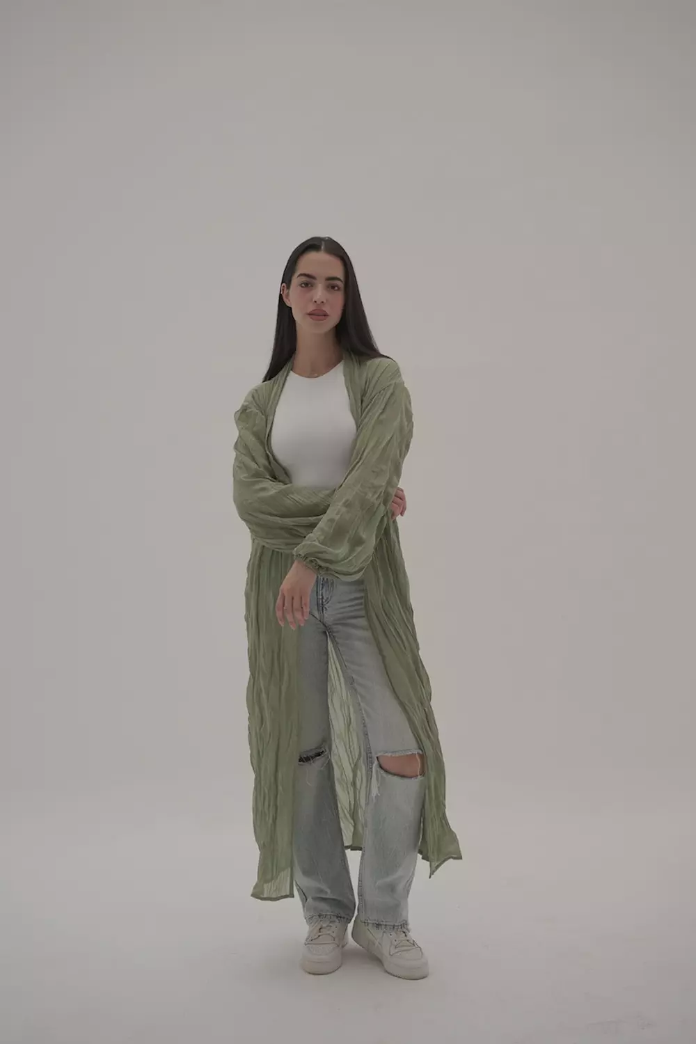  crushed chiffon kimono in sage 2