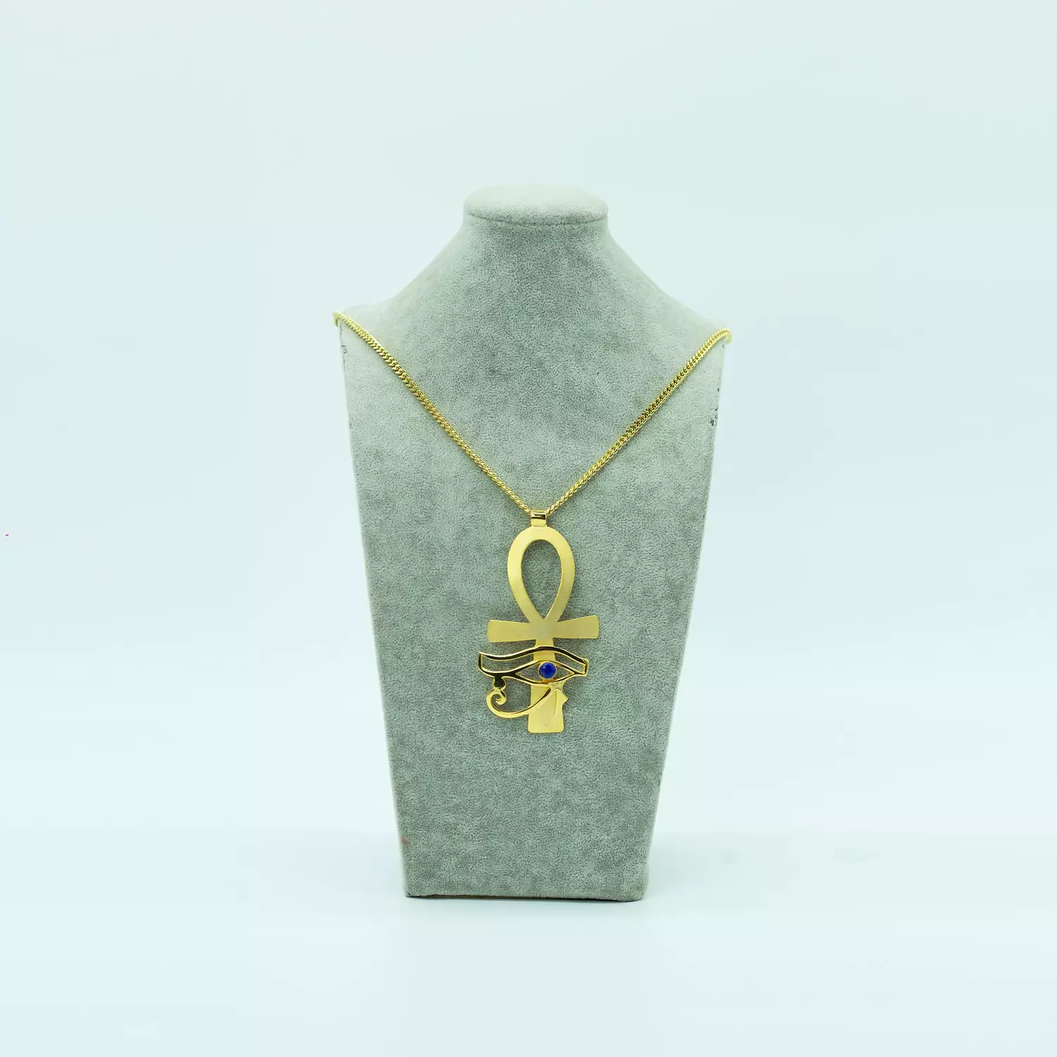 Two-layer copper chain, gold-plated, shiny and matte with a natural stone - 60 cm - Ancient Egyptian 4