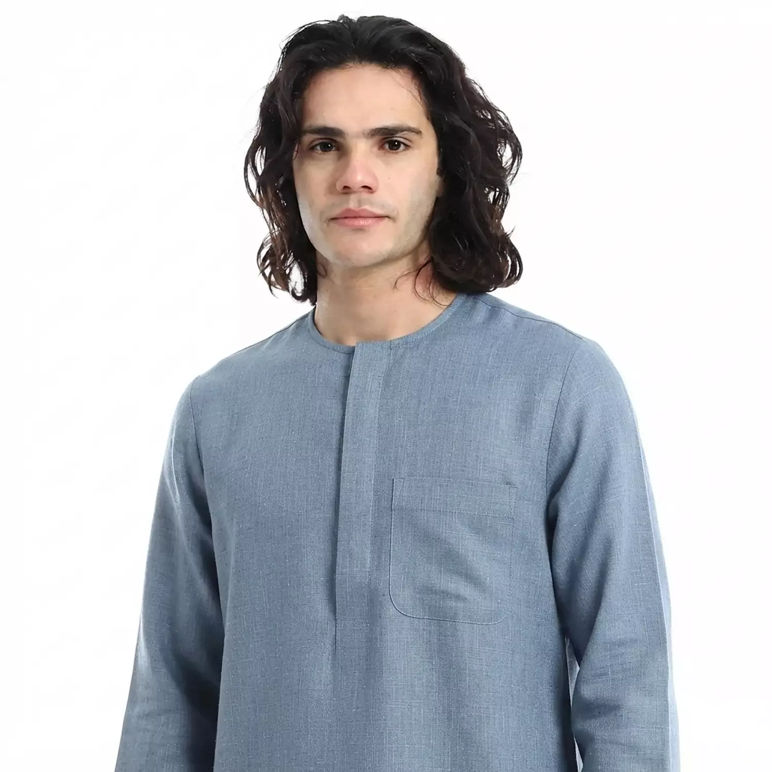 Men Galabeya Long Sleeves - Linen - 2326 - Bluish Grey 2