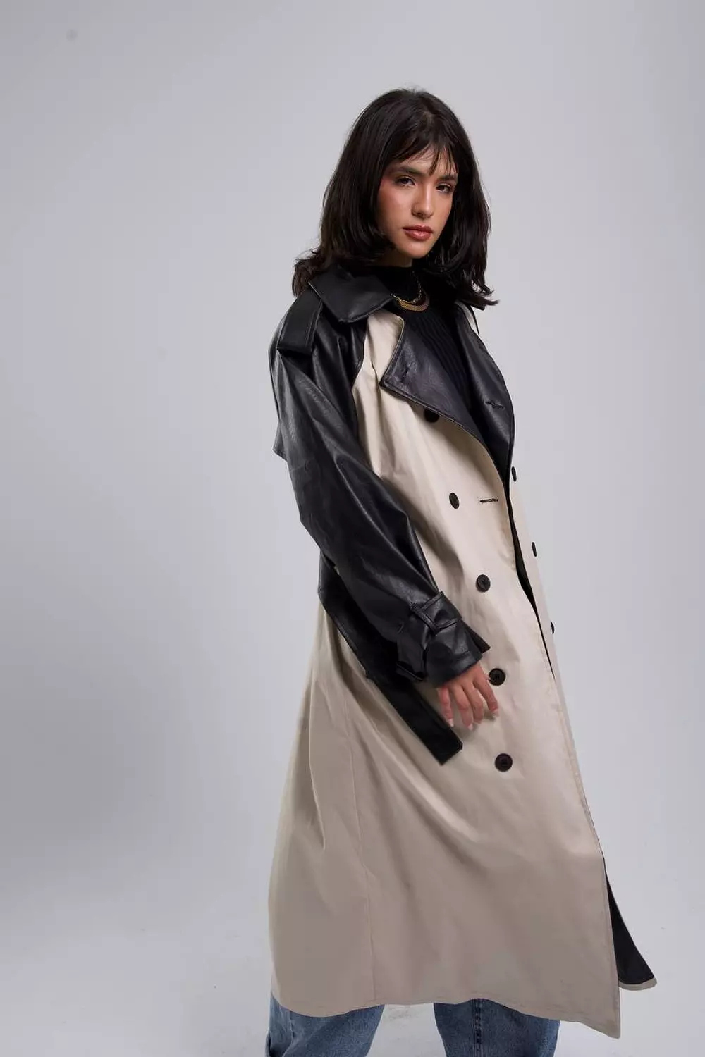 Leather*Gabardine Trench coat  2