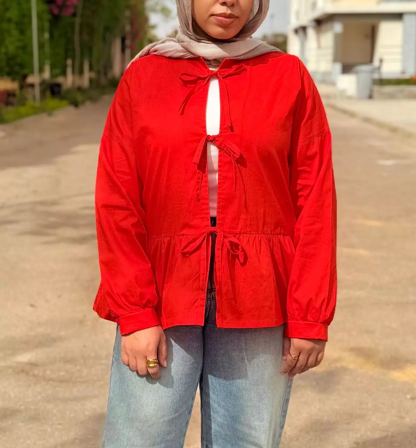 BOW BLOUSE IN HOT RED hover image