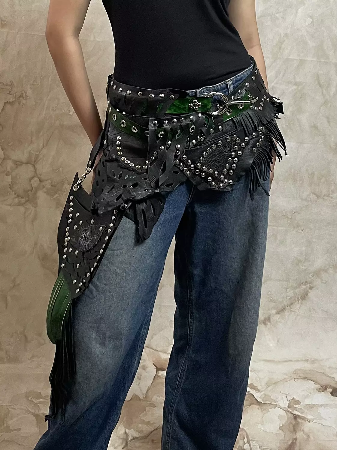 Black Genuine Leather Statement Belt image