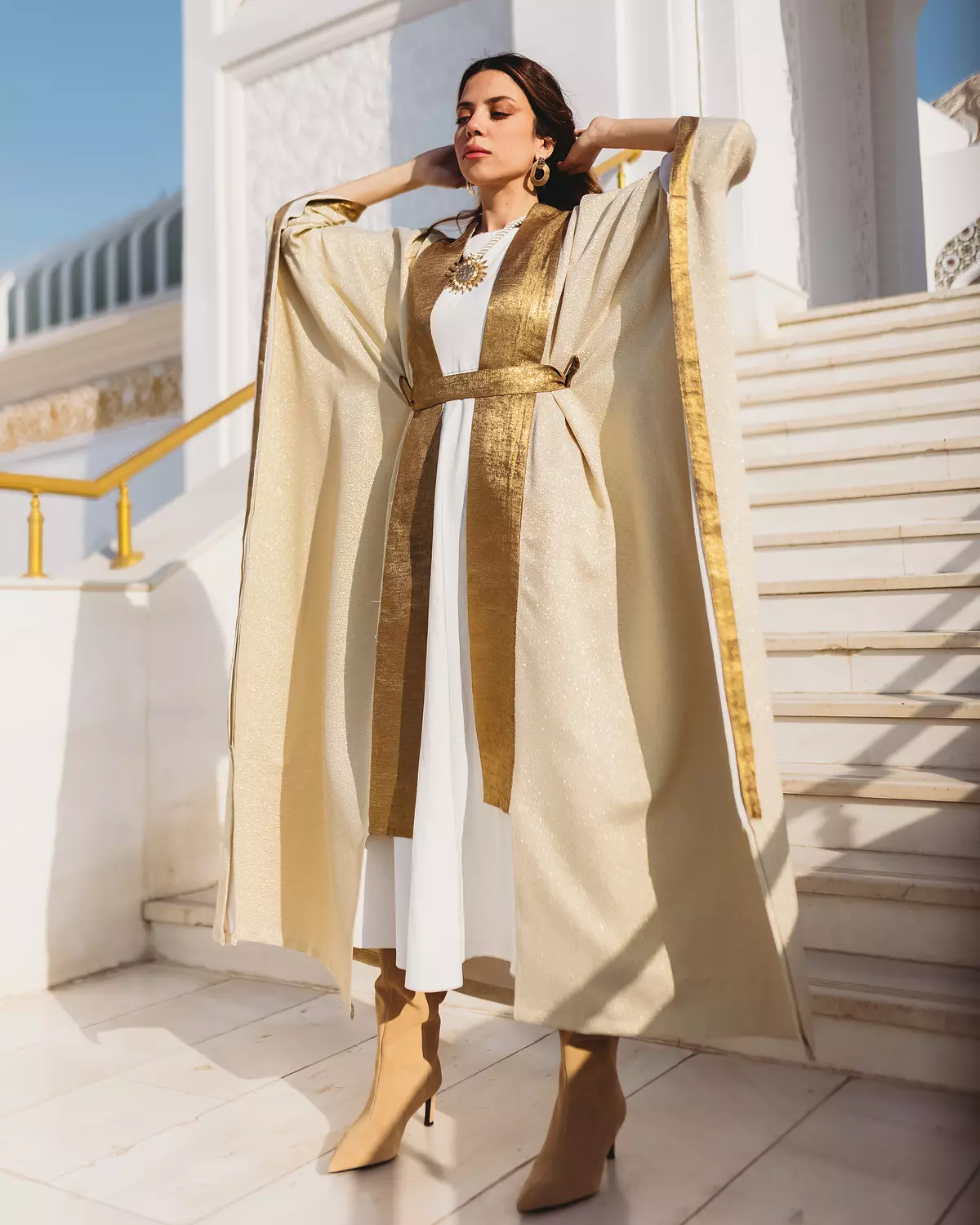 White/Gold Butterfly Kaftan 1