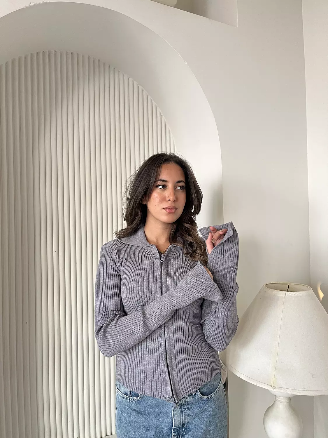 Collar-double zipper top 5