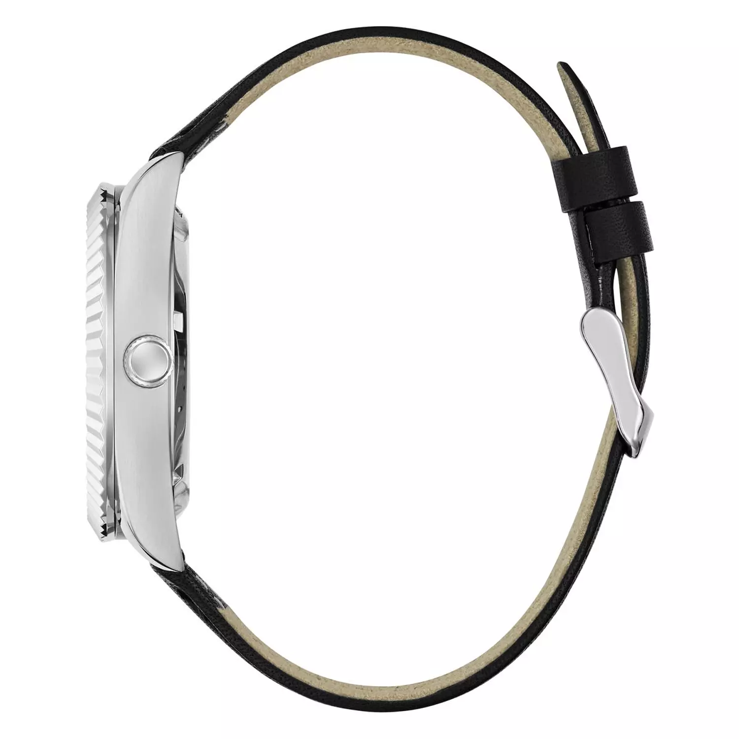 GUESS CONNOISSEUR Mens Black Silver Tone Automatic Watch Black Genuine Leather Brushed/Polished Strap 2