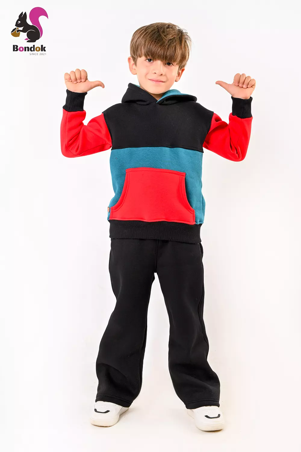 Kids Color-Block Hoodie Tracksuit Set – Warm meltone Top & Jogger Pants, Kangaroo Pocket, Soft Lining, Boys Winter Outfit (Ages 3–14) 7