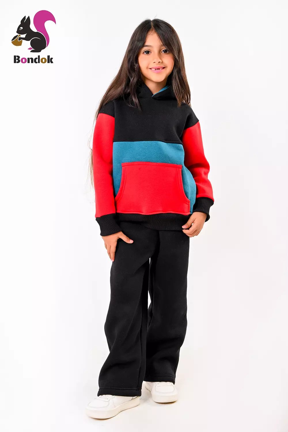 BONDOK Kids Color-Block Hoodie Tracksuit Set – Warm meltone Top & Jogger Pants, Kangaroo Pocket, Soft Lining, Girls Winter Outfit (Ages 3–14) 6