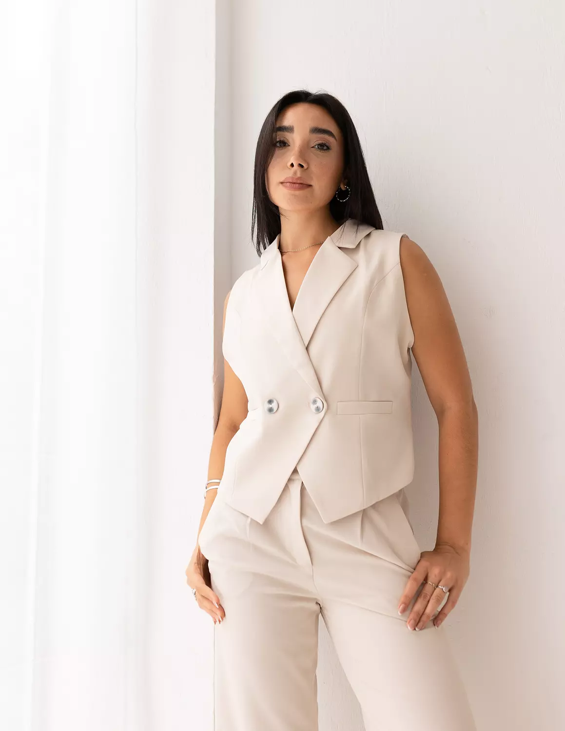 Soft Cream double breasted cropped vest  image