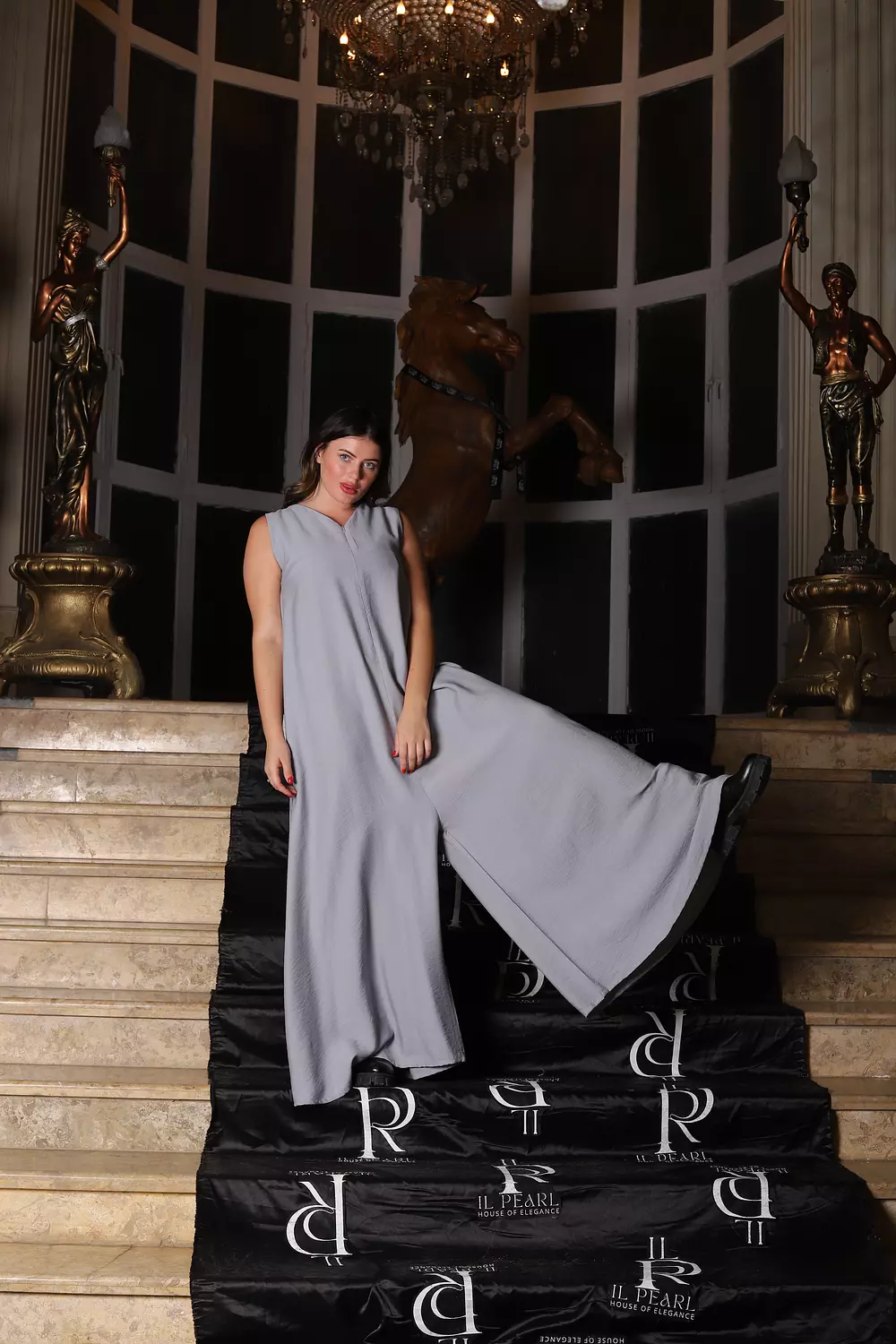 Wide Leg Linen Jumpsuit - gray image