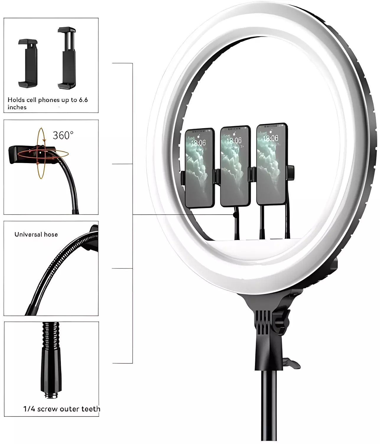 RL-18" Soft LED Ring Light - 360° Rotation - Wireless Control - Black 4