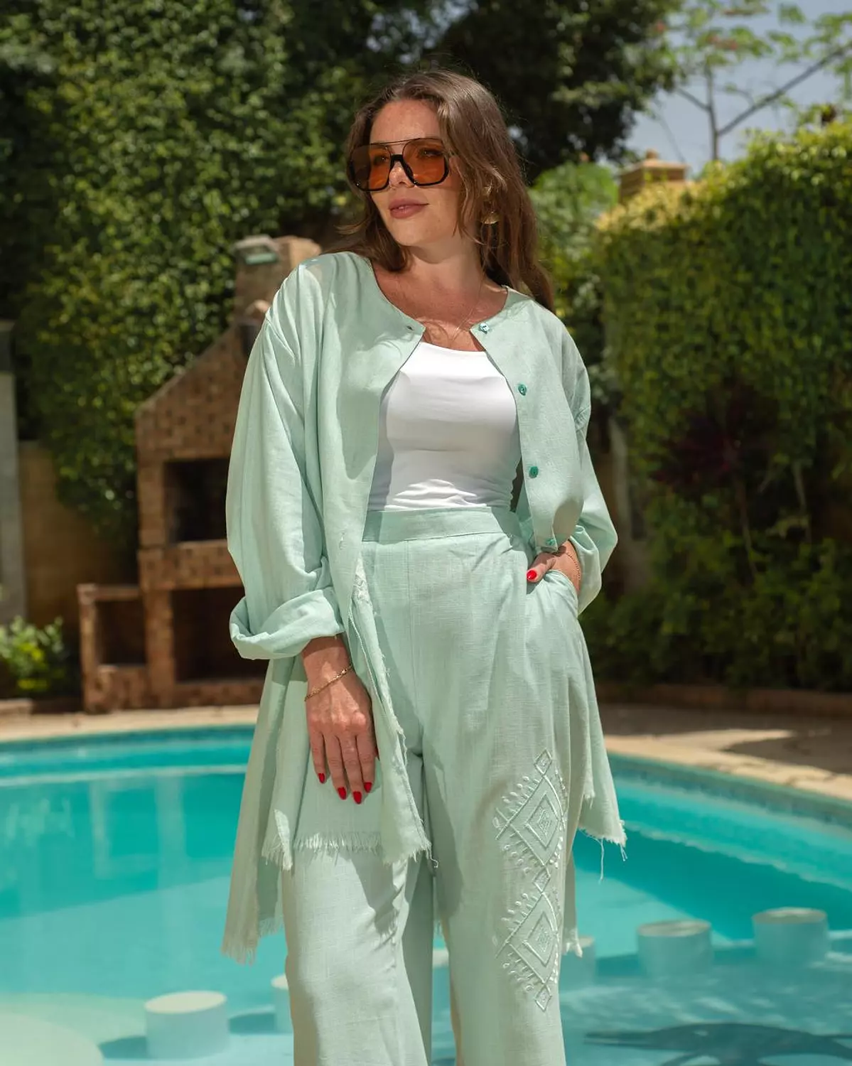 Mint Linen Embroidery Set image