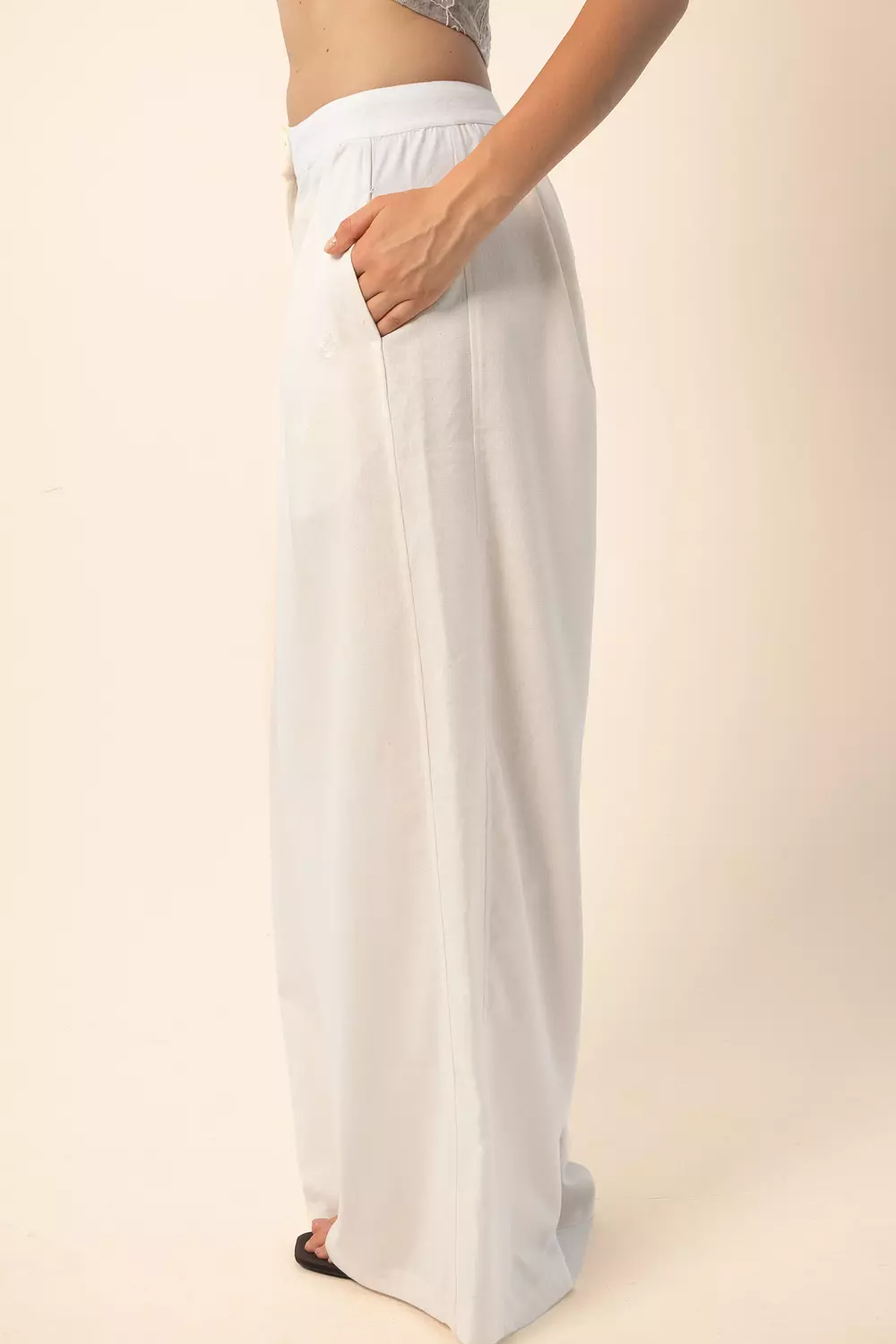Linen Blend Darted Trousers - off white 3