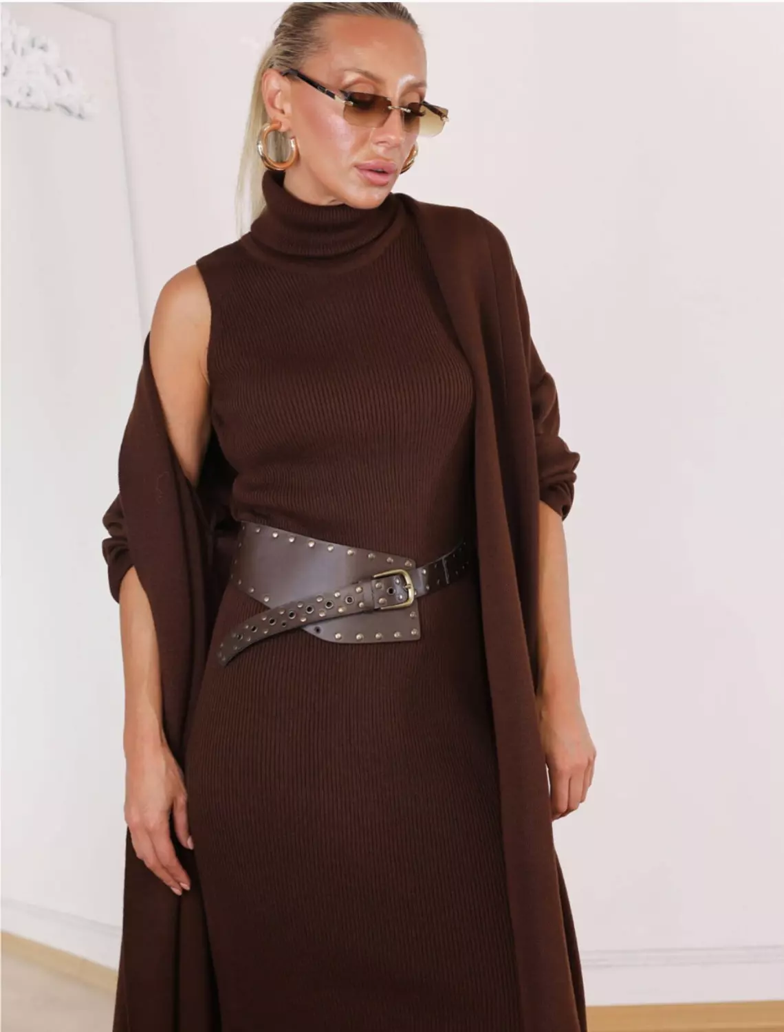 Brown Triko Set (Dress and Cardigan) hover image