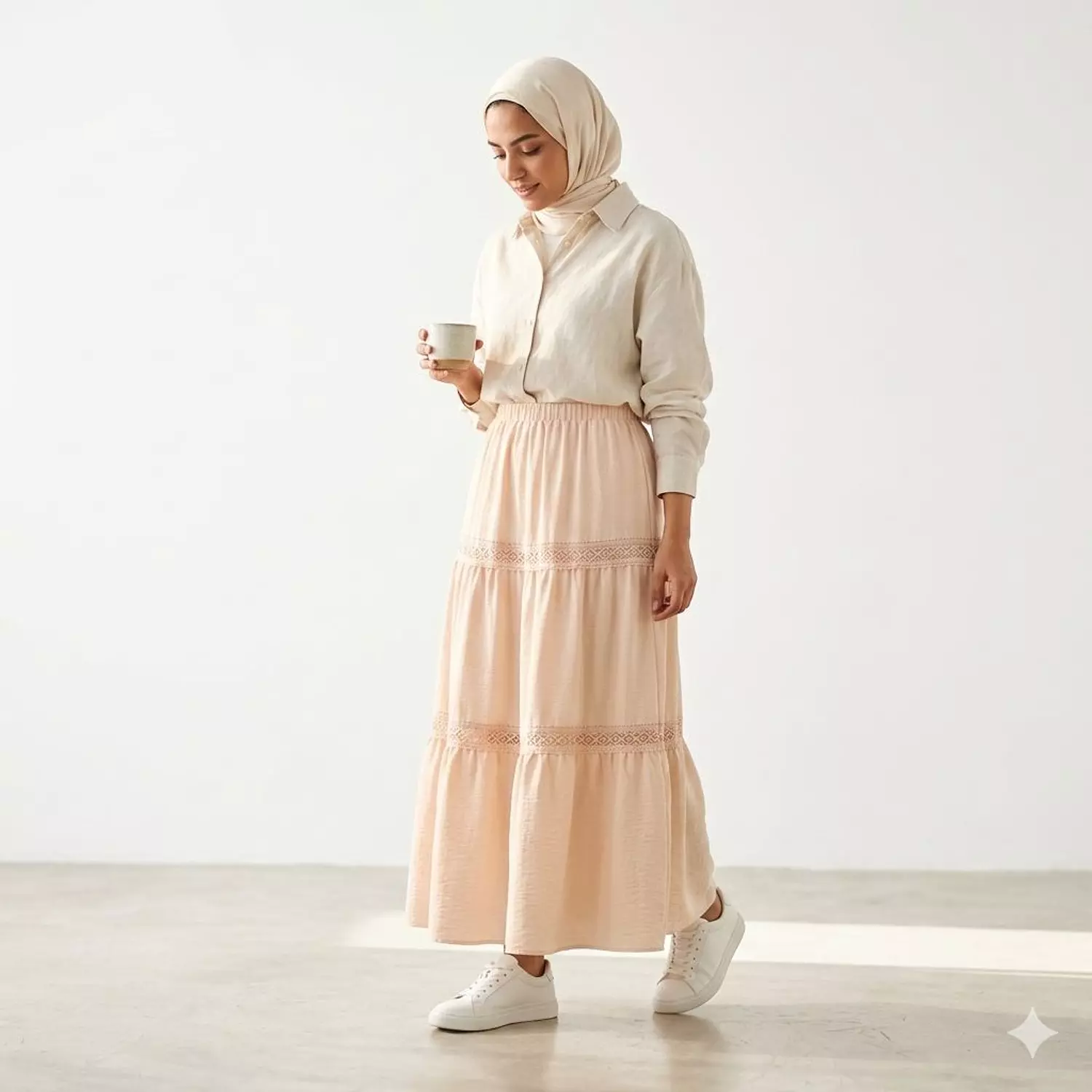 Tiered Skirt Features Delicate Lace Trim linen 3