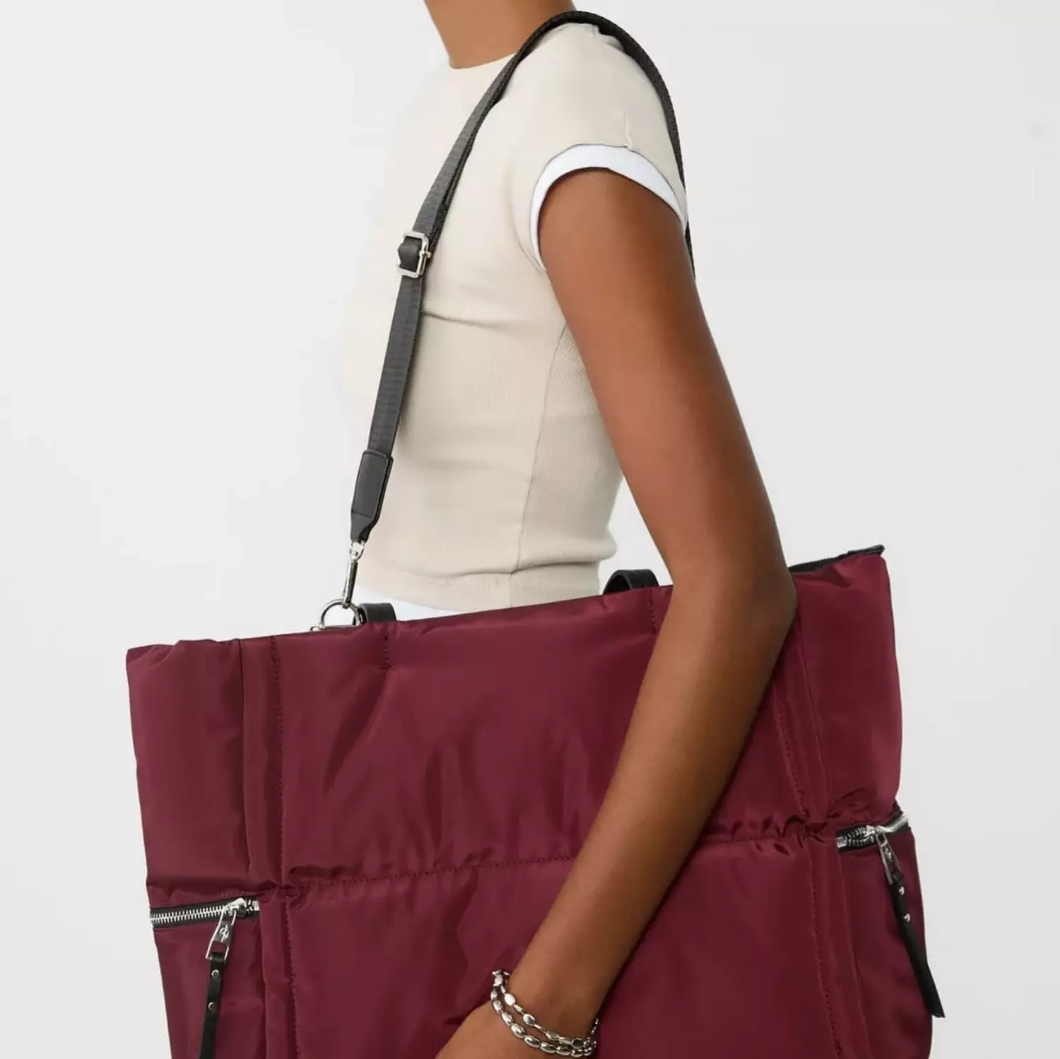 Burgandy Waterproof bag with strap hand 2