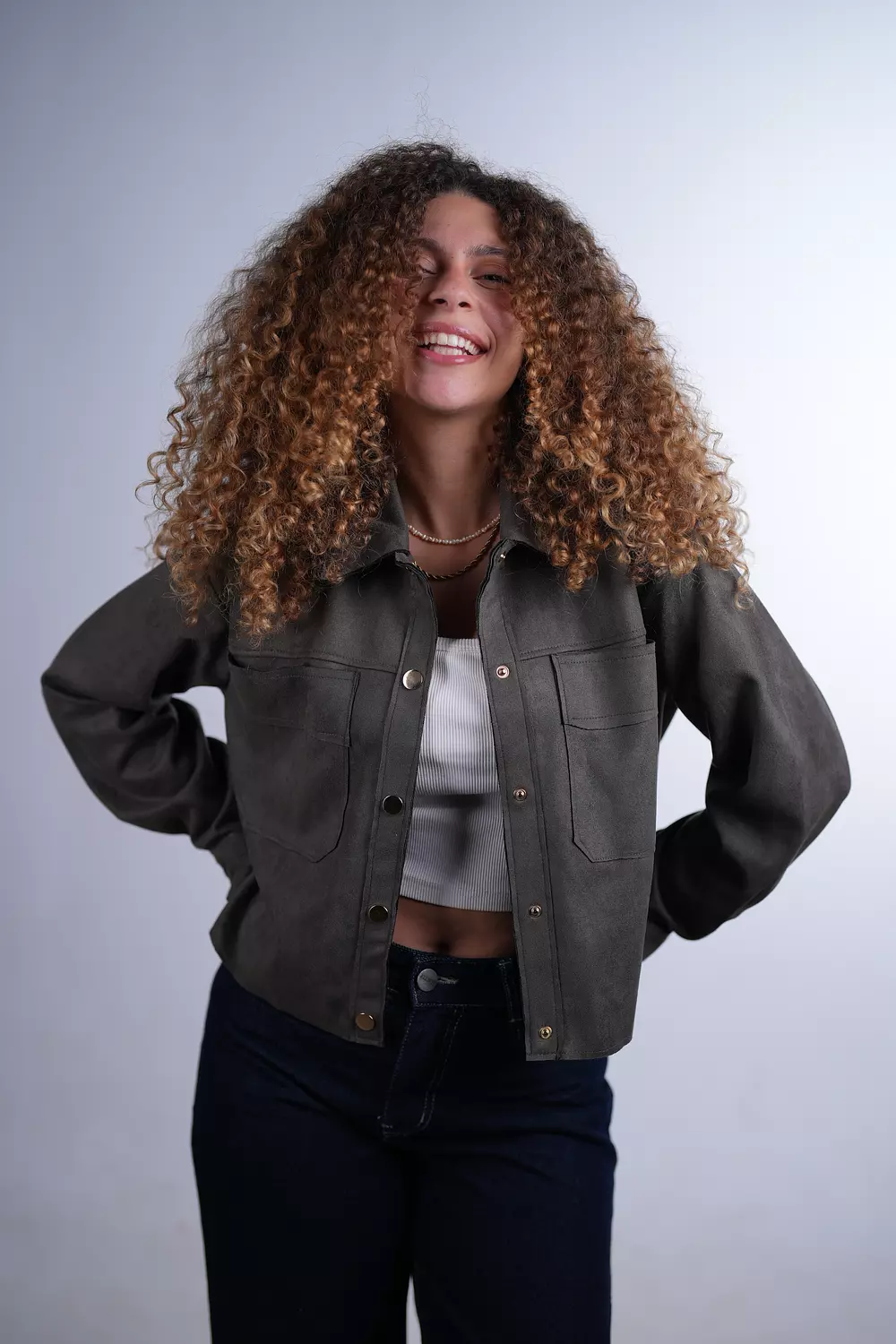 Suede Jacket- Grey  hover image