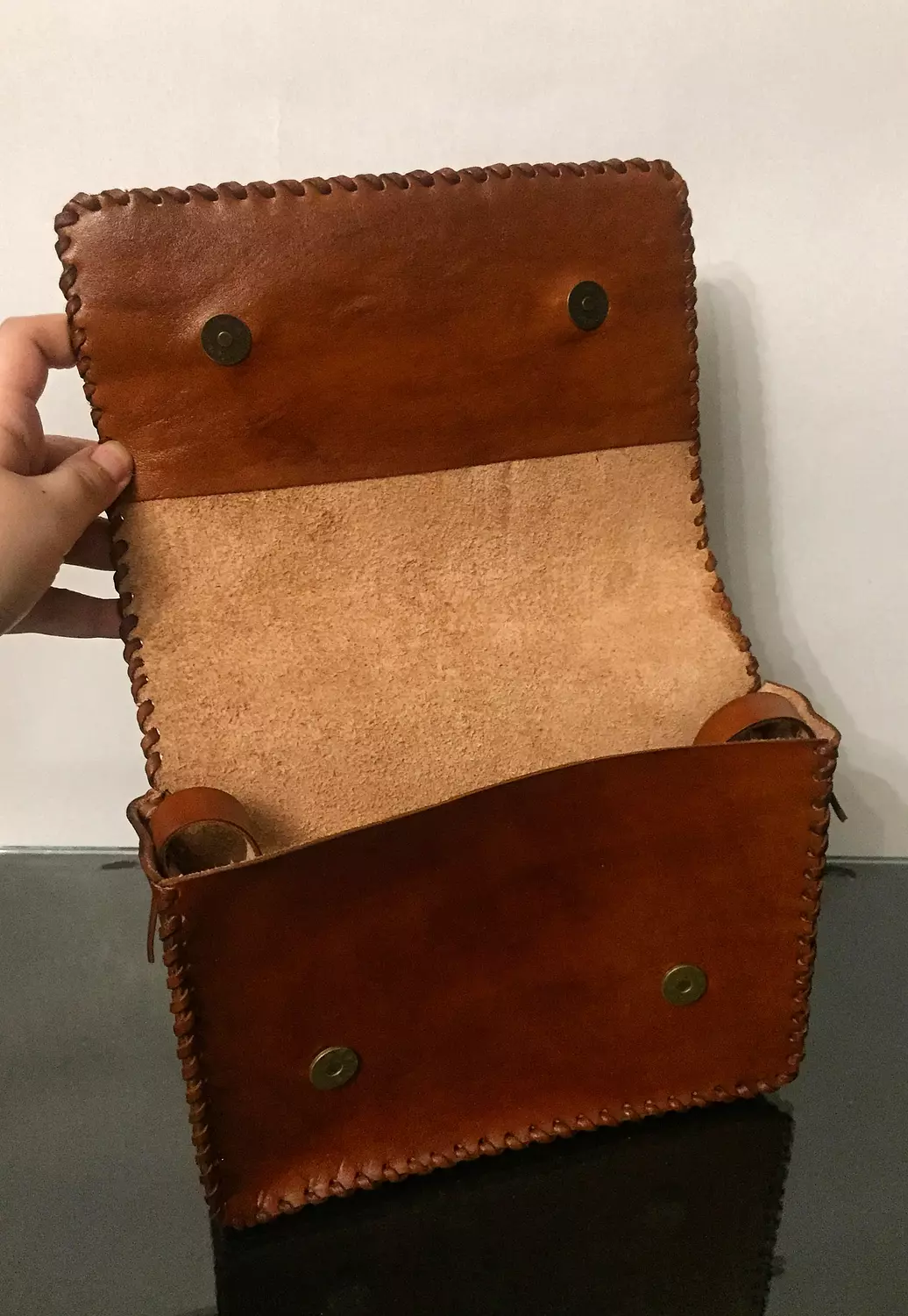 Tooled floral rectangular flap leather bag 7