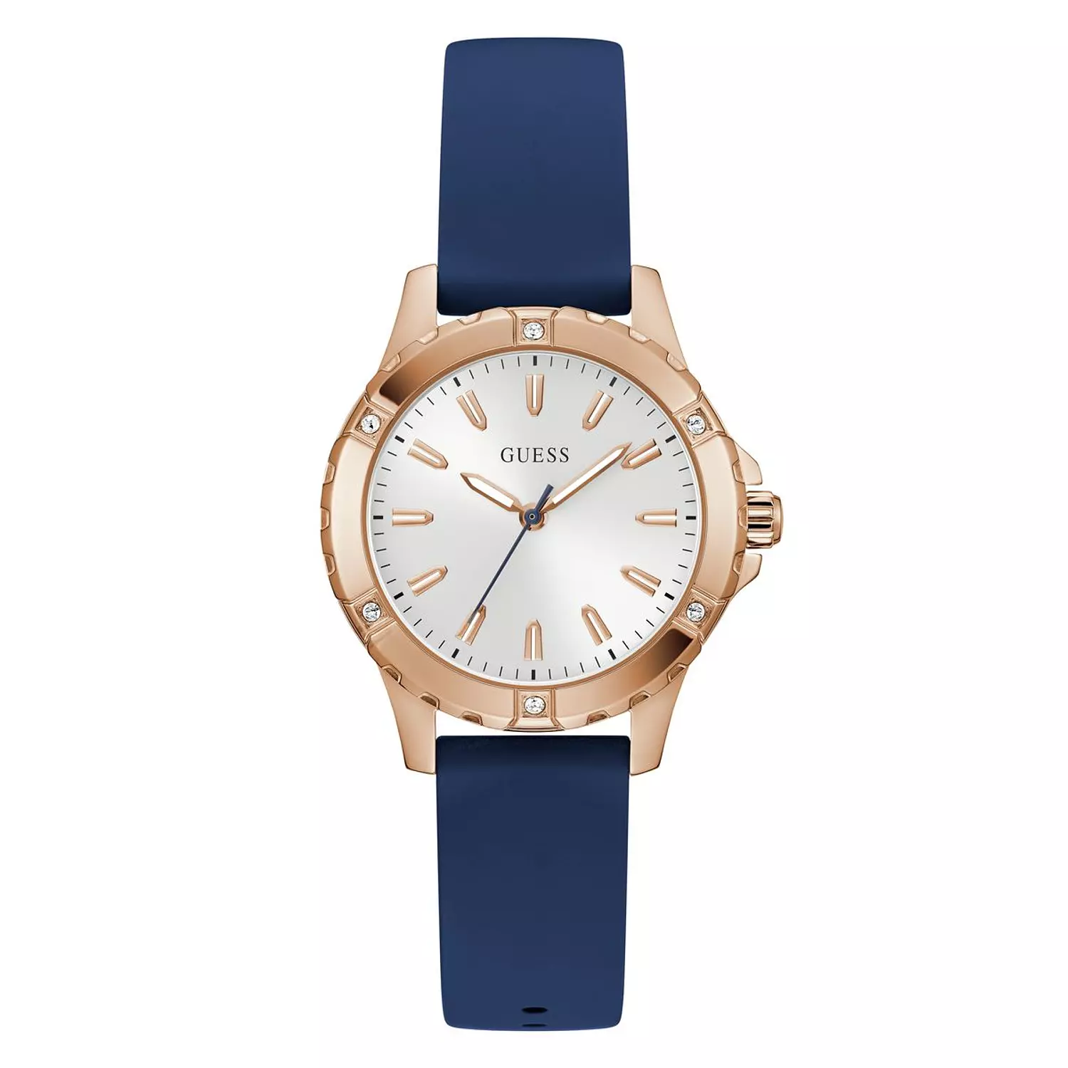 GUESS Ladies Blue Rose Gold Tone Analog Watch Blue Silicone Strap GW0949L3 image