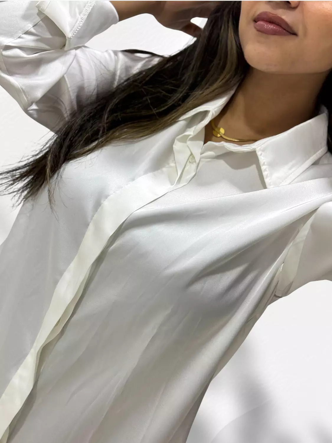 Fashion Satin Shirt- White  1