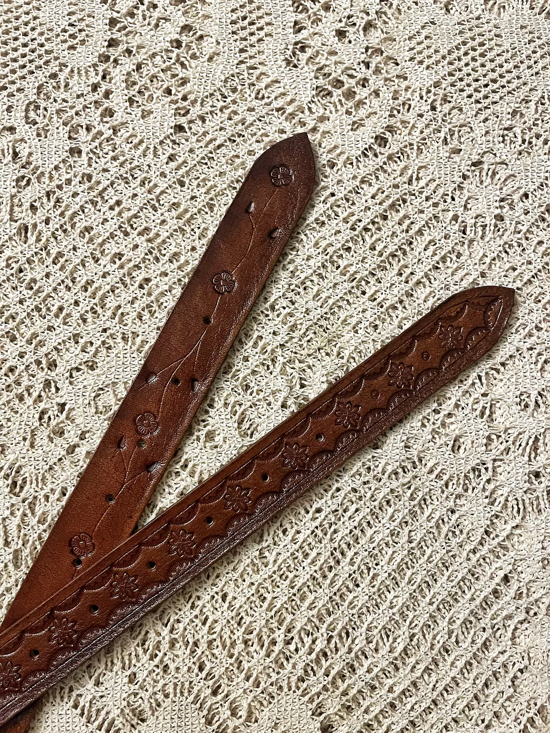 Tooled leather belt - flower branches 7