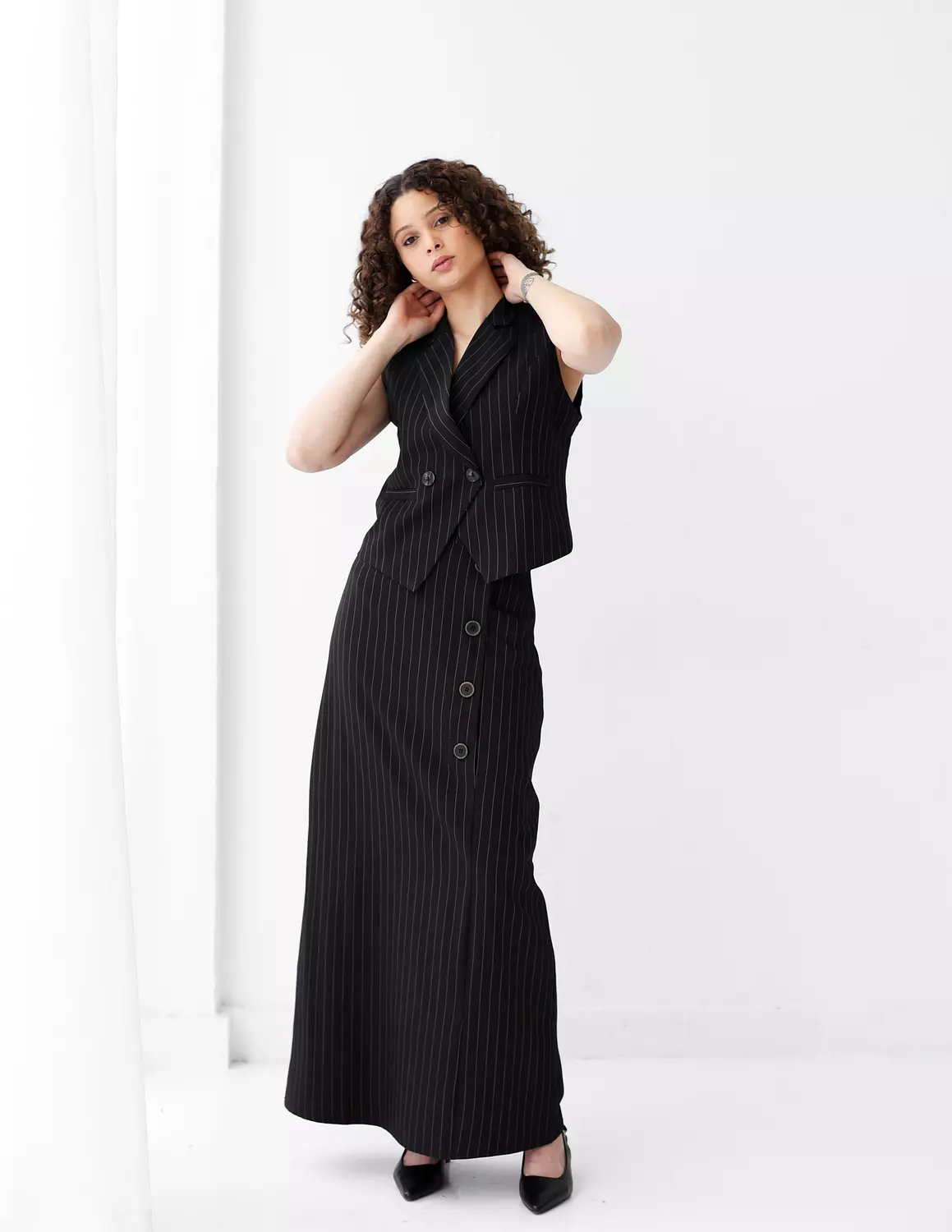 Striped Black A-line long skirt  1
