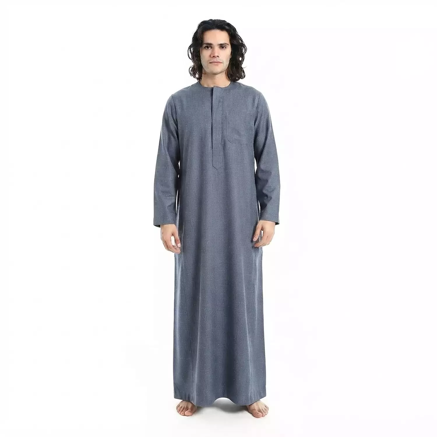 Men Galabeya Long Sleeves - Linen - 2326 - Grey (1) image