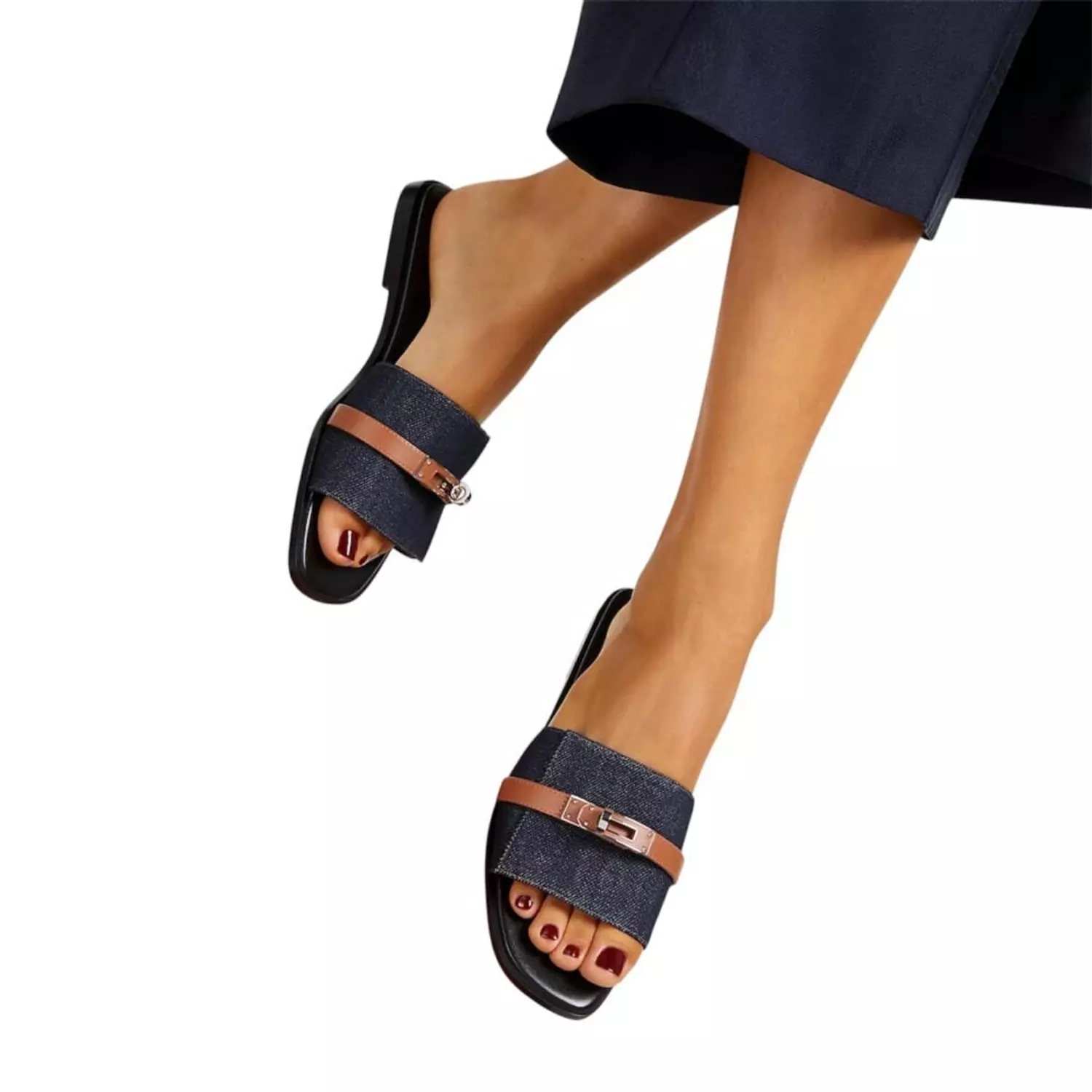 Hermes Giulia sandal Bleu Brut Naturel 2